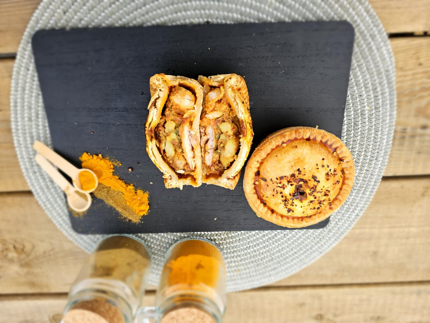Indian Butter Chicken Pie with Bombay Potatoes